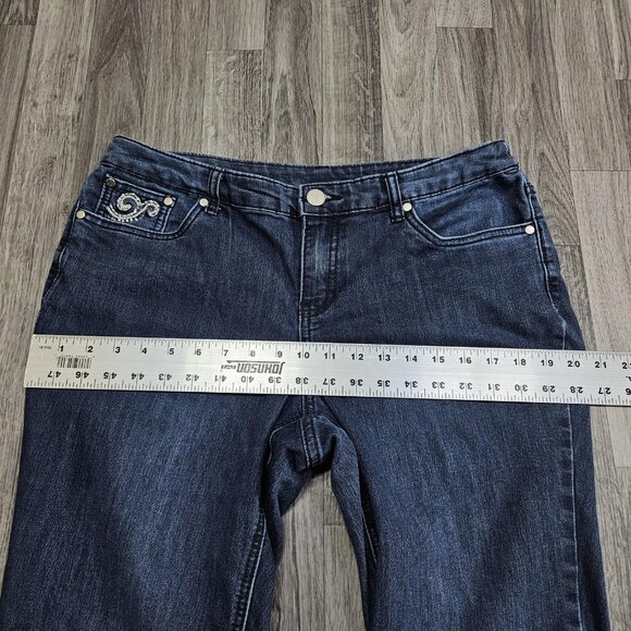 Christopher & Banks Jeans Womens 12P Blue Embellished Pockets Straight Leg Denim - Picture 11 of 14
